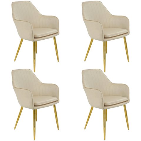 Kit 4 Cadeiras Poltrona Lines Base Dourada Recepção Sala Suede - Bege Bege