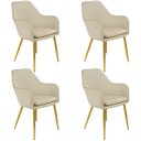 Ver imagem 1 de Kit 4 Cadeiras Poltrona Lines Base Dourada Recepção Sala Suede - Bege Bege