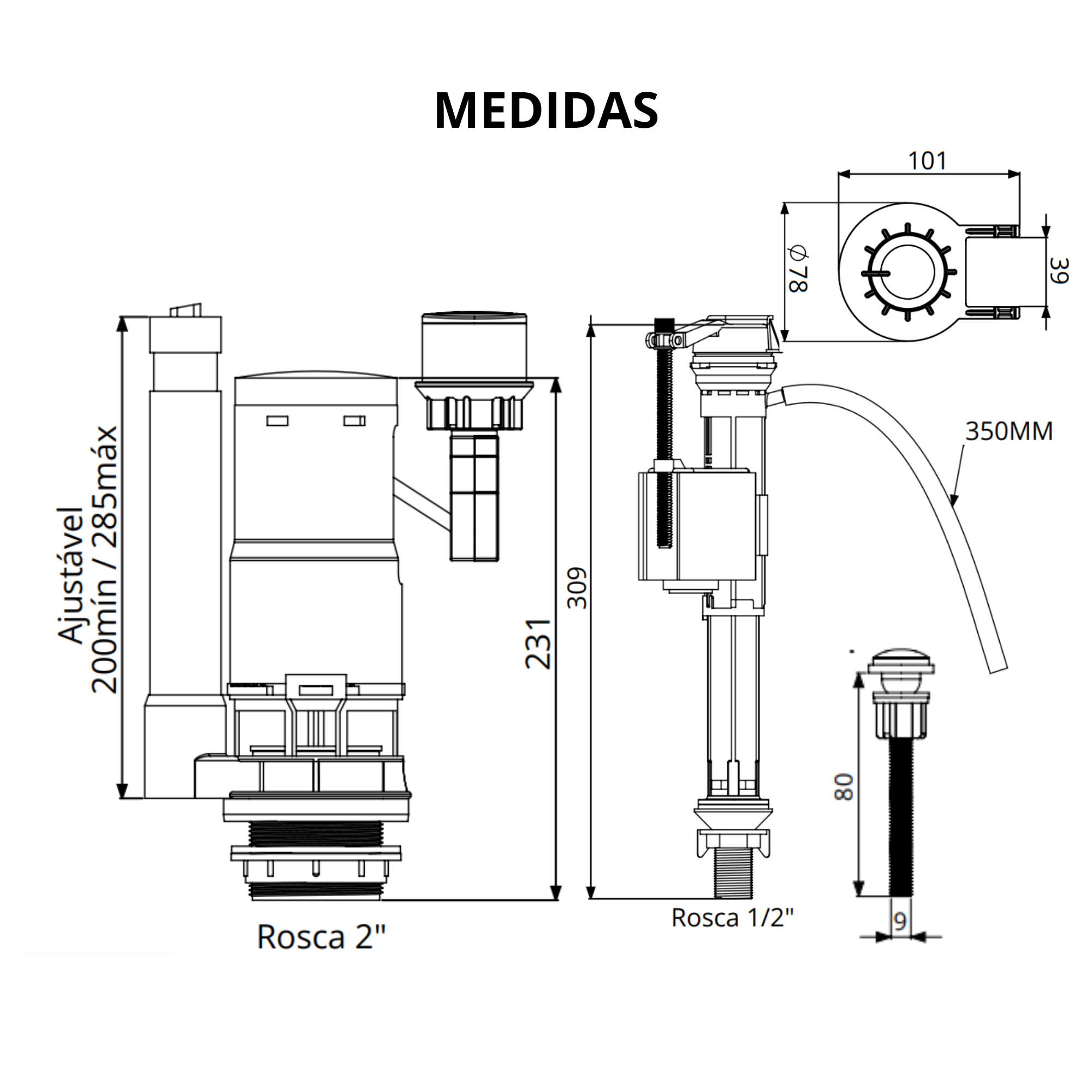 Kit Mecanismo Universal para Caixa Acoplada Pneumático Acionamento Duplo Durín - 3