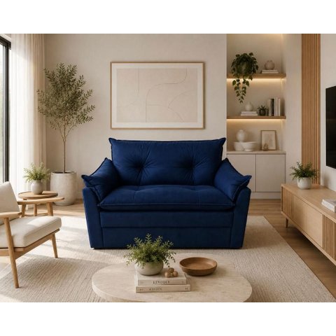 Sofá Compacto 2 Lugares Suede Confortável Minnors 1,20 Mts Cor:Azul Marinho