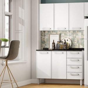 Cozinha Compacta em Aço 5 Portas 4 Gavetas Gourmet Bertolini - Branco