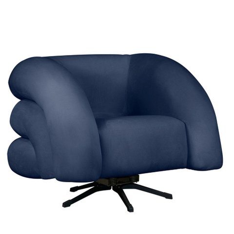 Poltrona Decorativa Micheli Base Giratória e Balanço Veludo Cor Marinho