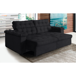 Sofá New Austrália 3 metros Retratil e Reclinavel Suede Preto – Sofá na Web - 2