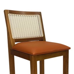 Banqueta Alta de Madeira com Encosto Madrid - Jequitibá/caramelo - 2