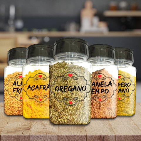 Pote Tempero Kit Potes+24 Etiquetas Adesivas Porta Condimento Q170