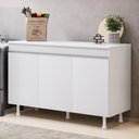 Ver imagem 1 de Balcão Buffet Gabinete de Cozinha Lux 120cm 100% Mdf com Tampo 03 Portas Branco - Desk Design