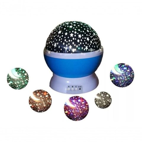 Luminaria Abajur Rotativa Festa Criança Neon Quarto Projetor Luz Ceu Estrelas Azul
