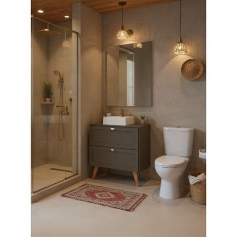 Gabinete para Banheiro com Tampo Cuba e Espelho 80cm Retro Mdf Verde Milano - On Móveis