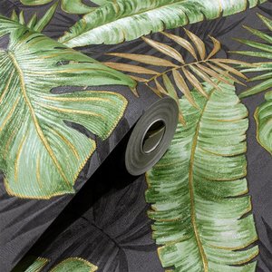 Papel de Parede Estampado Folhagem Cinza Chumbo Vinilico Lavável+cola para Aplicação