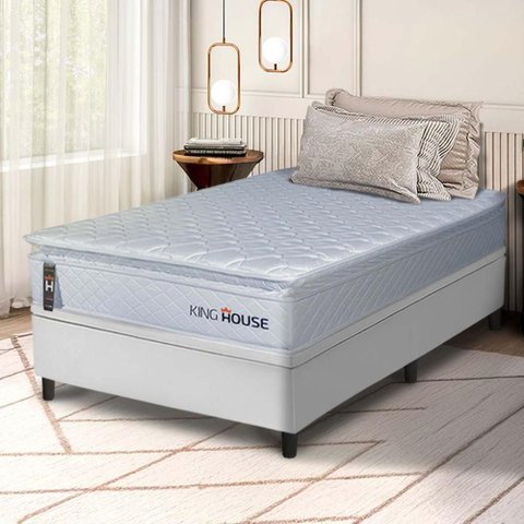 Conjunto Box Baú Branco Luanda Branco Espuma D28 Solteiro 96x203x69 - King House
