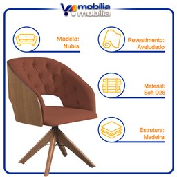 Poltrona Decorativa Giratória Núbia para Sala de Estar Aveludada Ferrugem - Mobília Mobília - 5