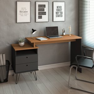 Mesa de Escritório Escrivaninha Plus com 2 Gavetas Preto/freijo
