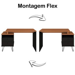 Mesa de Escritório Escrivaninha Plus com 2 Gavetas Preto/freijo - 4