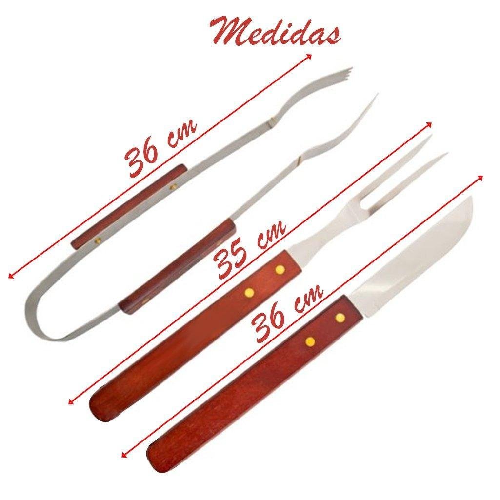 Kit Conjunto De Facas Para Churrasco Madeira E Inox 3 Peças - 2