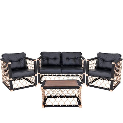 2 Poltronas + 1 Namoradeira + Mesa Centro Madeira