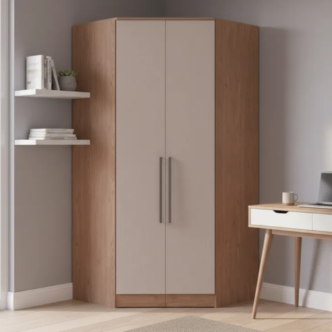 Guarda-Roupa Canto Closet com 2 Portas e 2 Gavetas MDF Requinte+ Marrom/Macadâmia/Duna