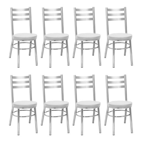 Conjunto 8 Cadeiras para Sala de Jantar Debrum Cromado/Branco