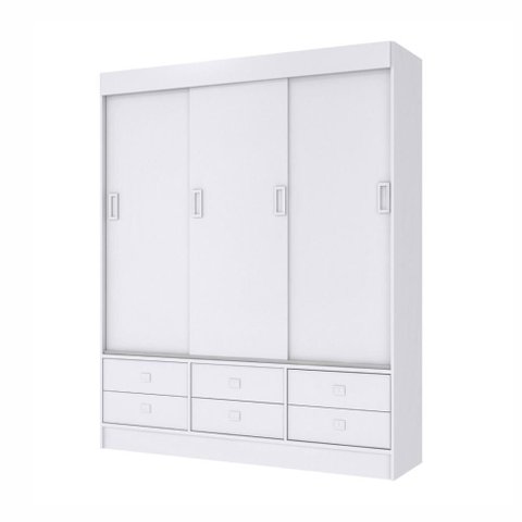 Roupeiro Casal Percasa 3 Portas Correr 6 Gavetas 172,5cm MDP Branco Corrediças Telescópicas
