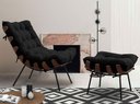 Ver imagem 1 de Poltrona com Puff Costela Sala Quarto Recepção Escritório Esqueleto Base Fixa Veludo Preto