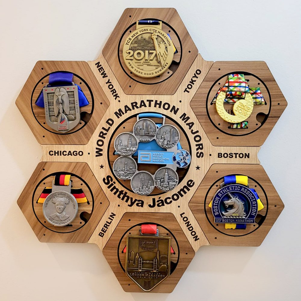 Porta Medalhas Six Majors Marathon - Kit Completo - Hobby Wood - (ref 007-a) Hexa - Sextavado - 1