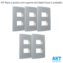 Ver imagem 2 de Kit 5 Placa 4x2 2 Postos com Suporte Cinza Sleek Margirius Cor:cinza