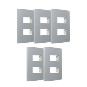 Kit 5 Placa 4x2 2 Postos com Suporte Cinza Sleek Margirius Cor:cinza