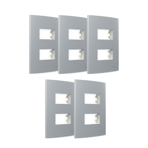 Kit 5 Placa 4x2 2 Postos com Suporte Cinza Sleek Margirius Cor:cinza