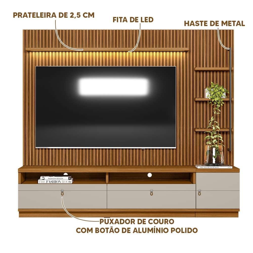 Estante Home Para TV Ripado Modulado 75 Polegadas Nature Off White Shop Jm - 2