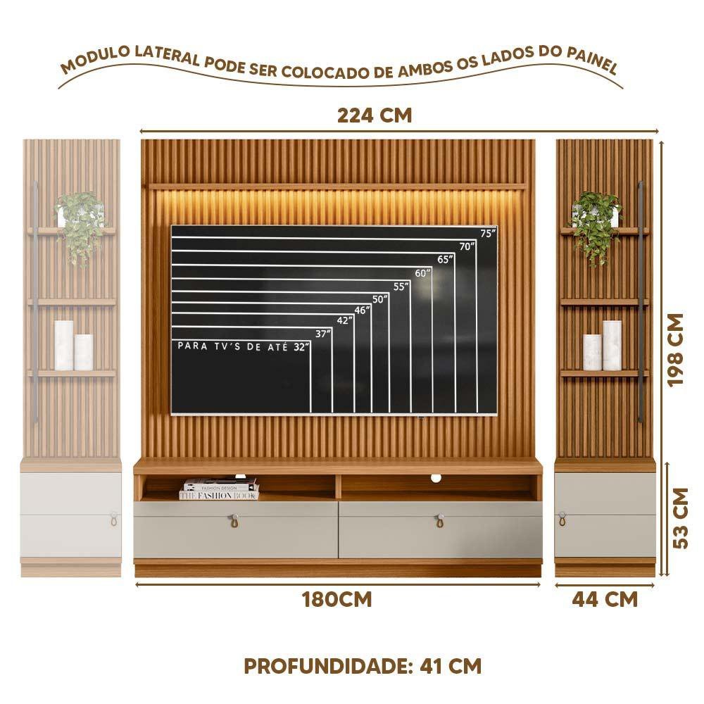 Estante Home Para TV Ripado Modulado 75 Polegadas Nature Off White Shop Jm - 4