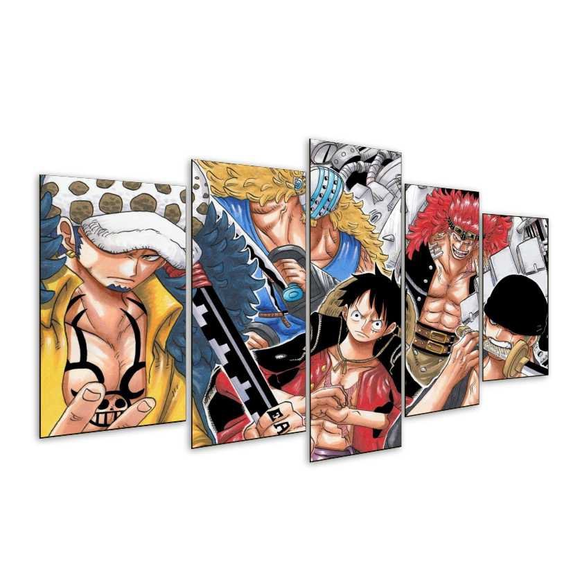 Quadro 5 Peças Luffy Zoro Law Kid Killer One Piece Mosaico - 1