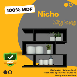 Nicho Zig P15cm Minimalista Preto Mdf Organizador Banheiro Lavanderia - Rufatto Decorações - 5