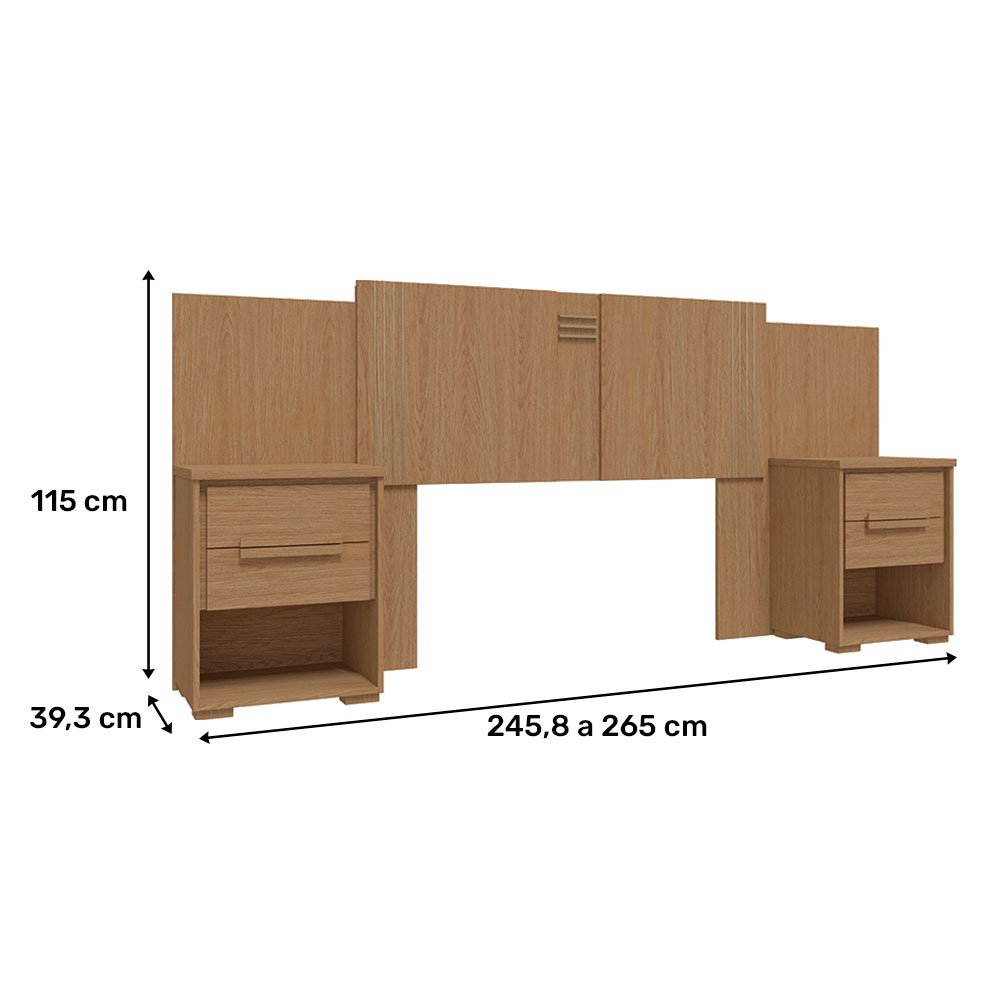 Cabeceira Casal com Mesa de Cabeceira 2 Gavetas Rimo Angra Carvalho/carvalho - 3