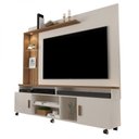 Ver imagem 2 de Estante para TV e Home Theater Ripado para TV até 65 Polegadas com LED 180CMX187CM LED e Rodízios Ocean Bege