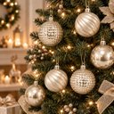 Ver imagem 3 de Kit 6 Bolas de Natal Champanhe 8cm Mix Perolada Fosca e Facetada Prime