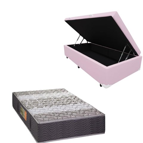 Cama Box Baú Blindada com Colchão de Espuma Orthopedic - Solteiro - Corino Rosa