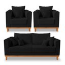 Ver imagem 1 de Kit Sofá 3 Lugares e 2 Poltronas Beny Viena Suede Preto - Madeira Prima Deccor