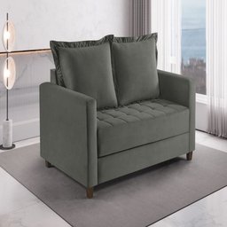 Sofa Cama Frisa Colchao Casal Pes de Madeira Talento Móveis - 1
