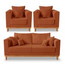 Ver imagem 1 de Kit Sofá 3 Lugares e 2 Poltronas Beny Viena Suede Terracota - Madeira Prima Deccor