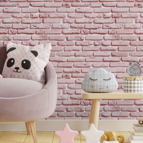 Papel de Parede Adesivo Tijolinho Rústico em Tons Rose 5m