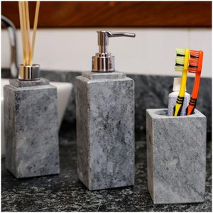 Kit Banheiro Bancada Lavabo Luxo em Pedra Sabão N01 Prata