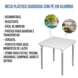 Mesa Plástica Quadrada com Pé em Alumínio Desmontável Cores - 3 Mesa Plástica Quadrada com Pé em Alumínio Desmontável Cores - 3