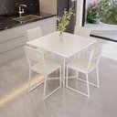 Ver imagem 1 de Conjunto Mesa de Jantar Quadrada Branca 4 Cadeiras Estofado Riviera Industrial Branco