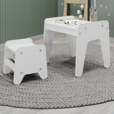 Conjunto Mesa e Banquinho Infantil Montessori Branco