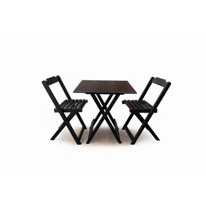 Conjunto Mesa Dobrável 70x70 Tampo Mdf e 02 Cadeiras Dobrável Retrátil:preto