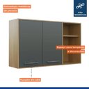 Ver imagem 7 de Armário Aéreo Organizador Suspenso Cozinha 2 Portas 2 Prateleiras MDP Marrom Madeira Cinza Preto