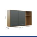 Ver imagem 3 de Armário Aéreo Organizador Suspenso Cozinha 2 Portas 2 Prateleiras MDP Marrom Madeira Cinza Preto