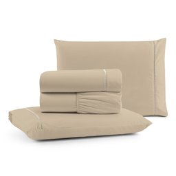 Jogo de Lençol Cama King 4 peças 100% Algodão Percal 180 fios Ponto Palito:Avelã - 1