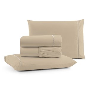Jogo de Lençol Cama King 4 peças 100% Algodão Percal 180 fios Ponto Palito:Avelã