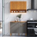 Ver imagem 1 de Cozinha Modulada Compacta 100% MDF 2 Peças 4 Portas 1 Gaveta Viena Espresso Móveis Cinza/Canela/Platina