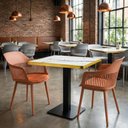 Ver imagem 2 de Conjunto Mesa de Jantar Quadrada Venezia 70x70cm Branca com 2 Cadeiras Estofadas Marcela - Marrom
